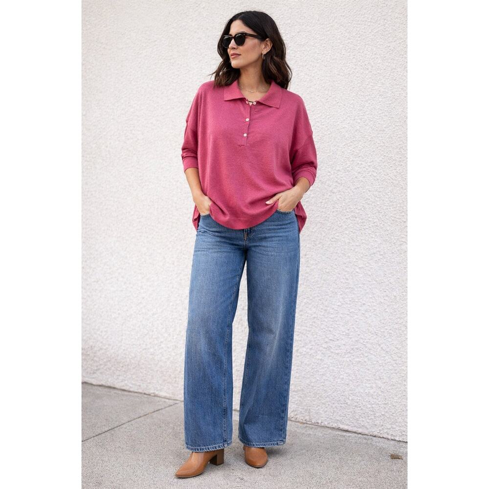 Tuckernuck Clayton Hot Pink Linen Blend Knit Relaxed Polo Sweater Size Small